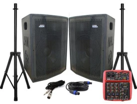 KIT Caixas Ativa + Passiva Fal NHL 1000w 15" + Pedestais + Mesa com USB Bluetooth
