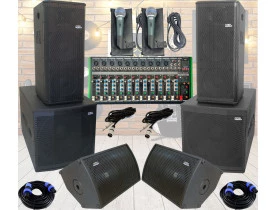 Kit Minha Banda 200P - Sistema completo de PA, Retornos, Mesa de som, Cabos