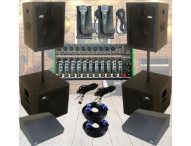 Kit Minha Banda 100P - Sistema completo de PA, Retornos, Mesa de som, Cabos