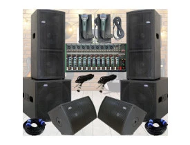 Kit Minha Banda 350P - Sistema completo de PA, Retornos, Mesa de som, Cabos