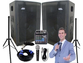 Kit "P120" para Oratória Louvor Campanha c/ Mesa de som 2 Caixas 2 Microfones 2 Pedestais